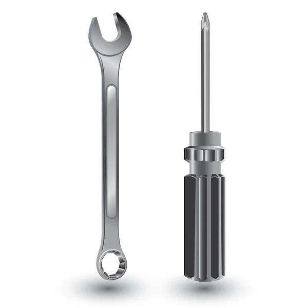 드라이버 및 Wrench.Object 도구에 고립 된 흰색 배경. 흰색 배경에 렌치 스크류 드라이버. — 스톡 벡터