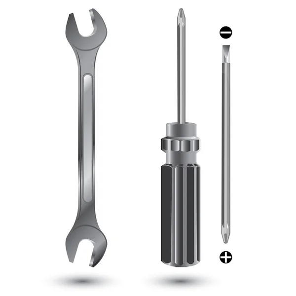 螺丝刀和扳手。孤立在白色背景上的对象工具. — 图库矢量图片