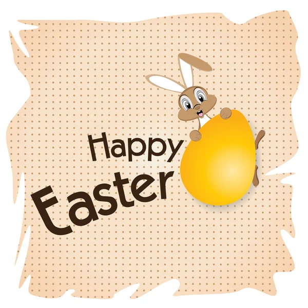 Easter bunny with Big gold egg on a white paper. Happy Easter Day. — Stock Vector