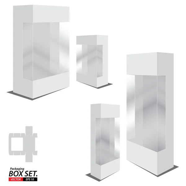 Дизайн упаковочной коробки. Белый дизайн упаковочной коробки. Комплект коробки изолирован на белом фоне . — стоковый вектор
