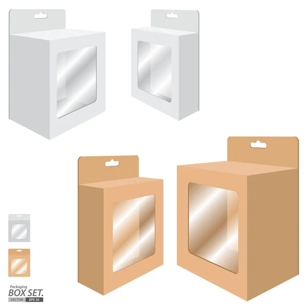 Design scatola di imballaggio. Set di scatole bianche e marroni per carta isolata su sfondo bianco . — Vettoriale Stock