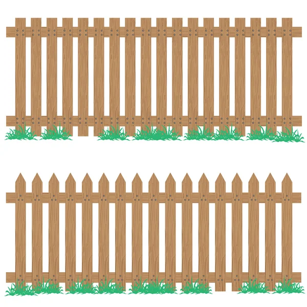 Houten hek met gras geïsoleerd op de achtergrond. Houten hek. — Stockvector
