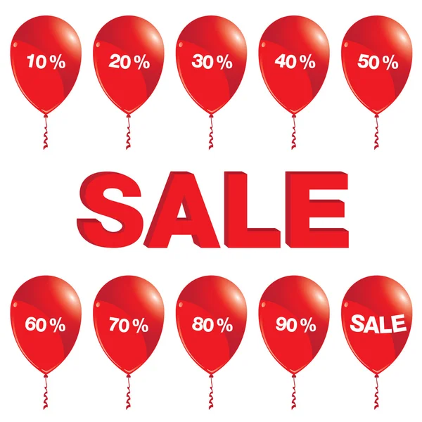 Red balloons with sale. Red balloons with sale isolated on white background. — Stock Vector