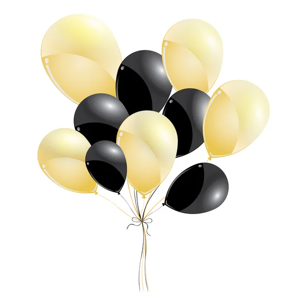 Goldene und schwarze Luftballons auf schwarzem Hintergrund. Schwarz-goldene Luftballons für Urlaub und Veranstaltung. — Stockvektor