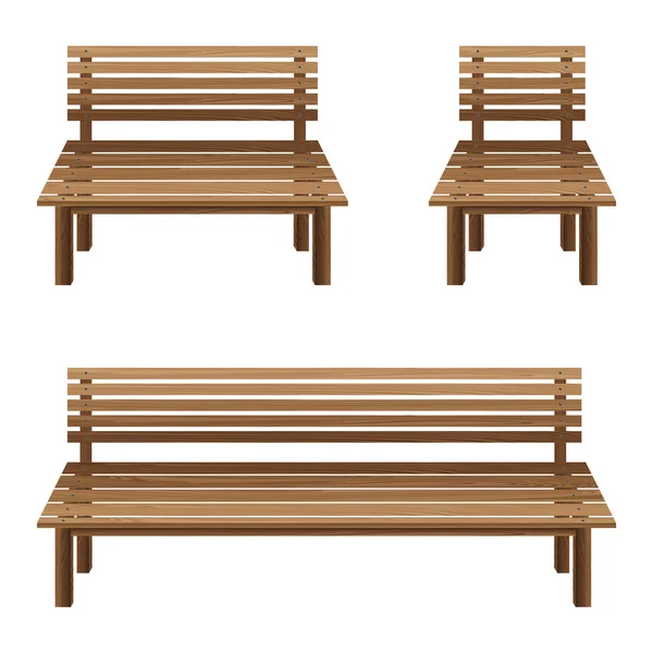 Chaises en bois sur fond blanc. Banc en bois et chaises en bois . — Image vectorielle