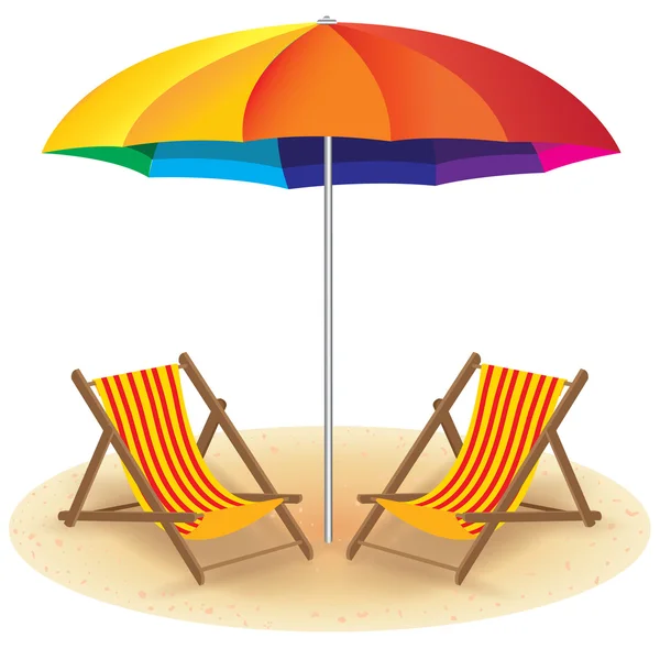 Sombrilla y silla de playa. Playa con sombrilla y silla de playa . — Archivo Imágenes Vectoriales