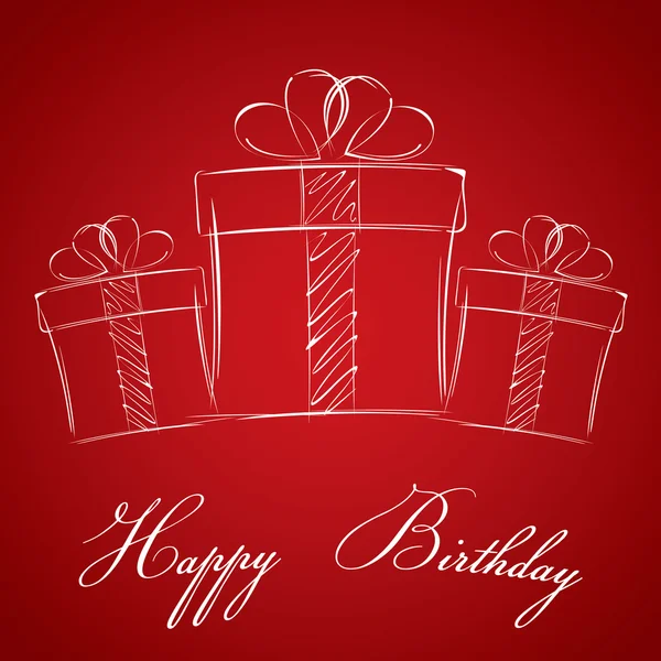 İyi ki doğdun hediye kutusu üzerinde kırmızı bir arka plan ile. Beyaz hediye kutusu. — Stok Vektör