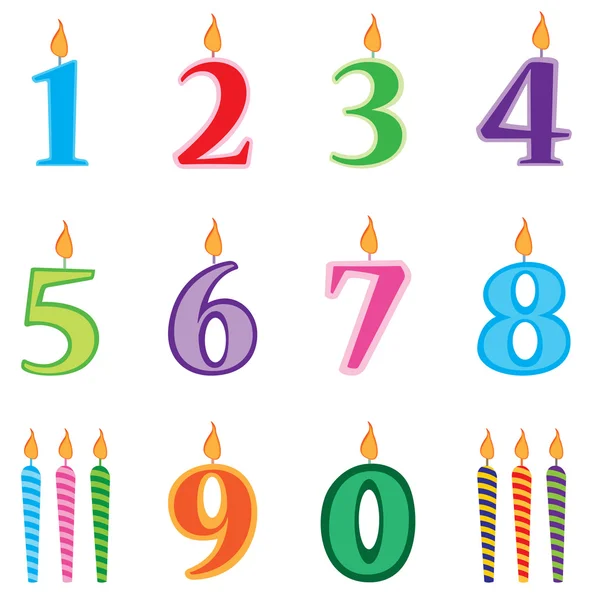 Bougies d'anniversaire numéros fixés. Bougies numéros dessin animé . — Image vectorielle