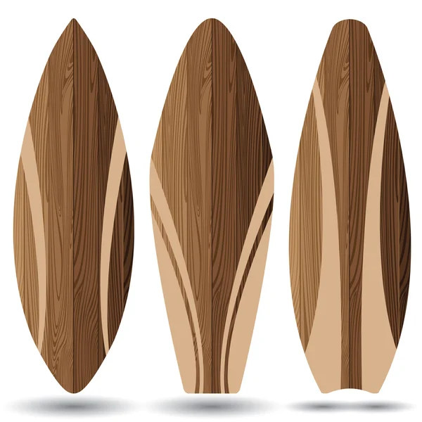 Tablas de surf de madera sobre fondo blanco. Tablas de surf . — Archivo Imágenes Vectoriales