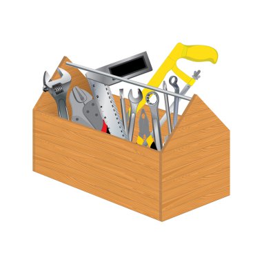 Beyaz arka plan üzerinde aracıyla ahşap araç kutusu.