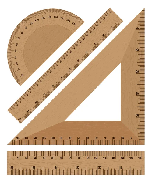 Lineal-Instrumente aus Holz auf weißem Hintergrund. — Stockvektor