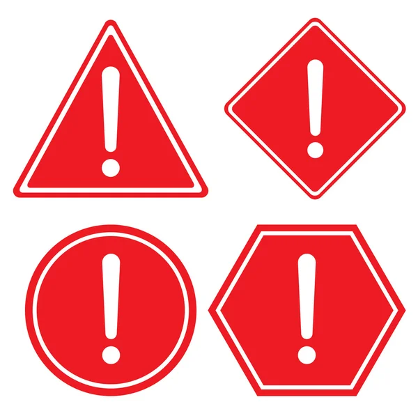 Hazard warning red color sign. Triangle hexagon square and Circle symbol isolated on white background. — Stock Vector