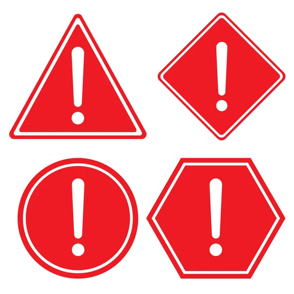 Avertissement de danger signe de couleur rouge. Triangle hexagonal carré et symbole cercle isolé sur fond blanc . — Image vectorielle