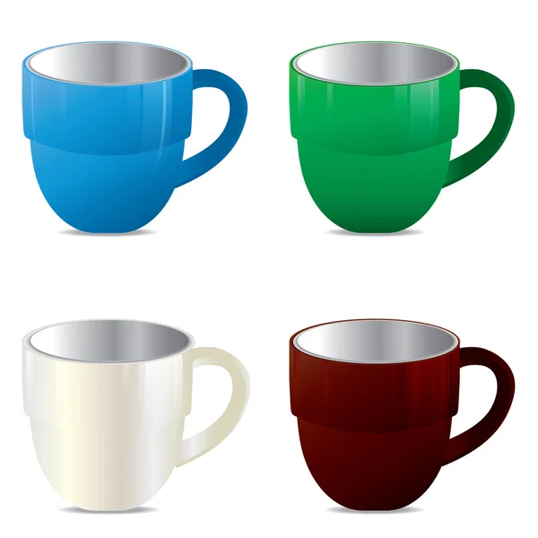 Разноцветный набор чашки изолированы на белом фоне. Комплект кубка . — стоковый вектор