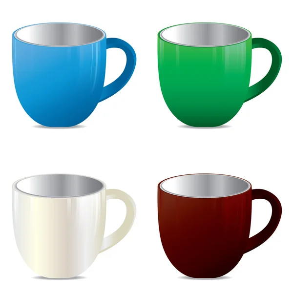 Разноцветный набор чашки изолированы на белом фоне . — стоковый вектор