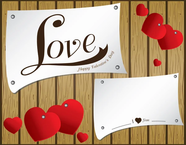 Valentine's Day on vector wooden background. Vector heart in white paper on brown wood floor texture background. — Stock Vector