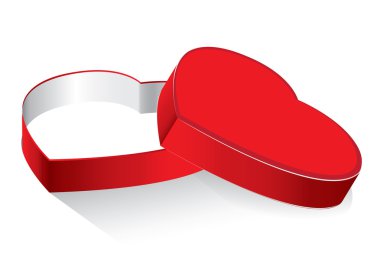 Kalp kutu ve parlak hediye beyaz arka plan üzerinde izole. Sevgililer ve düğün günü tatil.