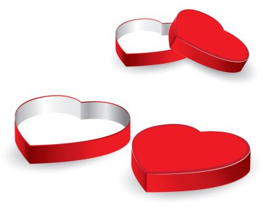 Kalp kutu ve parlak hediye beyaz arka plan üzerinde izole. Sevgililer ve düğün günü tatil. Tatil vektör kırmızı kalp.
