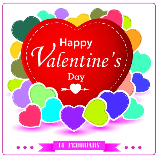 Valentine's Day, és elszigetelt fehér background színes szív. Vektor piros hallani a központ, és boldog Valentin-napot. — Stock Vector