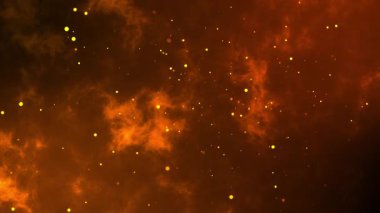 Koyu Turuncu ışınlar ve parlayan parçacıklar animasyonu, dijital veya tasarım için ideal soyut bir arkaplan oluşturur