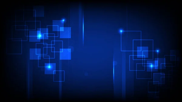 Parlayan kareler, geometrik çizgiler ve dijital bağlantı elemanlarının yer aldığı gelecekçi mavi teknoloji arka planı