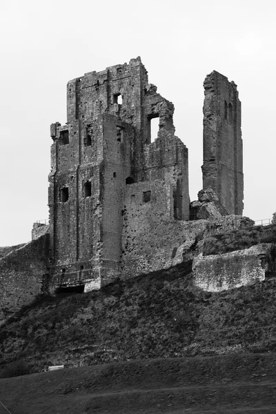 Black and White Dramatic Corfe Castle — Stock Photo, Image