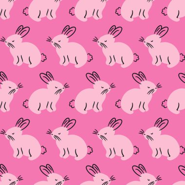 Pembe Tek Renkli Tavşanlar Vektör Kusursuz Desen