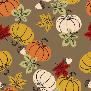 Sonbahar Balkabakları ve Akçaağaç Yapraksız Vektör Deseni