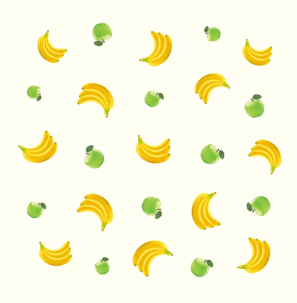 Modèle avec pommes vertes et bananes — Image vectorielle