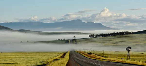 Estrada tranquila e nevoeiro da manhã ... — Fotografia de Stock