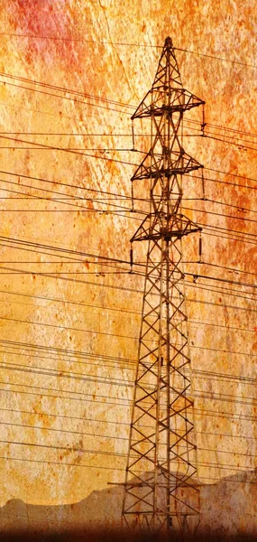 Лінії електропередач на заході сонця — стокове фото