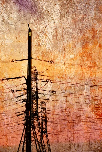 Linee elettriche al tramonto — Foto Stock
