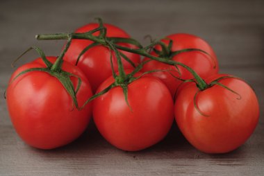 Dal ahşap masa üzerinde kırmızı domates