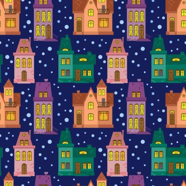 Kar taneleri ve evleri ile sorunsuz vektör desen