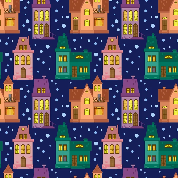 Kar taneleri ve evleri ile sorunsuz vektör desen