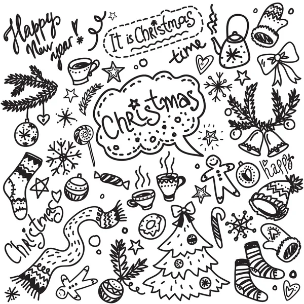 Set vettoriale di elementi natalizi disegnati a mano su sfondo bianco . — Vettoriale Stock