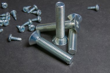 Cıvata ve vidalar Grey. Üçgen cıvata ile Merkezi dik cıvata