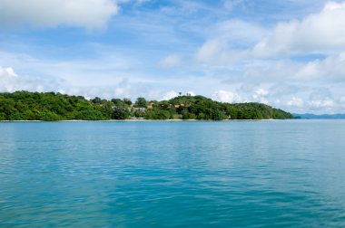 Flat Coast of the Trees covered Island. Islands at Phang Nga Bay near Krabi and Phuket. Thailand.