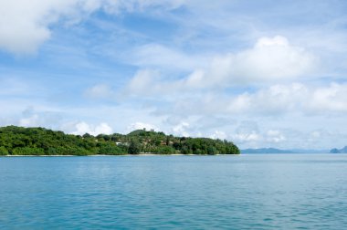 Flat Coast of the Trees covered Island. Islands at Phang Nga Bay near Krabi and Phuket. Thailand.