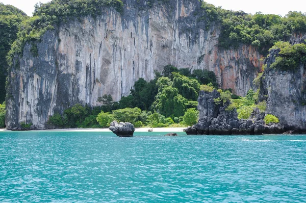 La piccola e appartata spiaggia degli alberi dell'isola coperta. Koh Hong Island a Phang Nga Bay vicino Krabi e Phuket. Tailandia . — Foto Stock