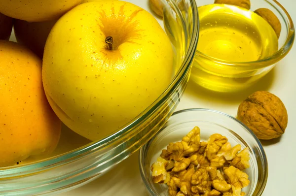 Jüdischer Feiertag rosh hashanah (Neujahr) Feier mit Honig a — Stockfoto