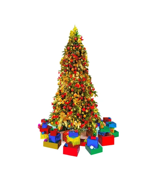 Geschmückter Weihnachtsbaum Isoliert Auf Weiß — Stockfoto