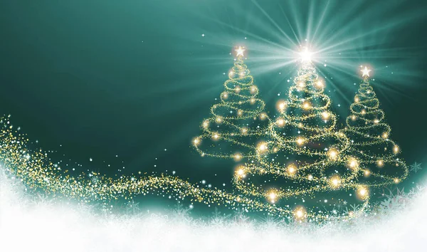 Golden Christmas Tree Green Festive Background — Stock Photo, Image