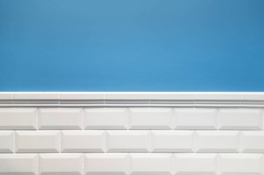 Banyo duvarı tasarımı. Duvar maviye boyanır ve beyaz domuz tüyleriyle kaplanır.