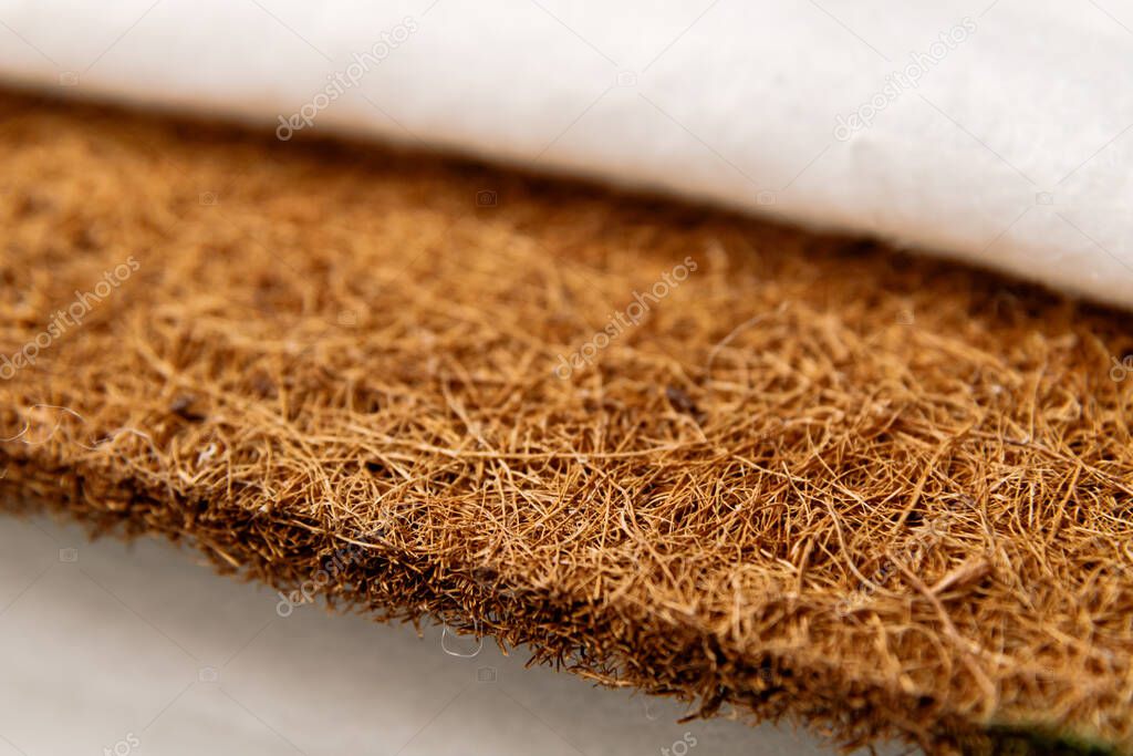 Close-up mattress made of coconut fiber. macro photo with soft focus