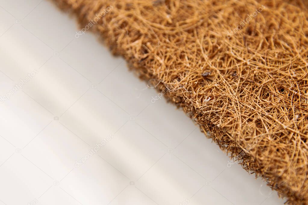Close-up mattress made of coconut fiber. macro photo with soft focus