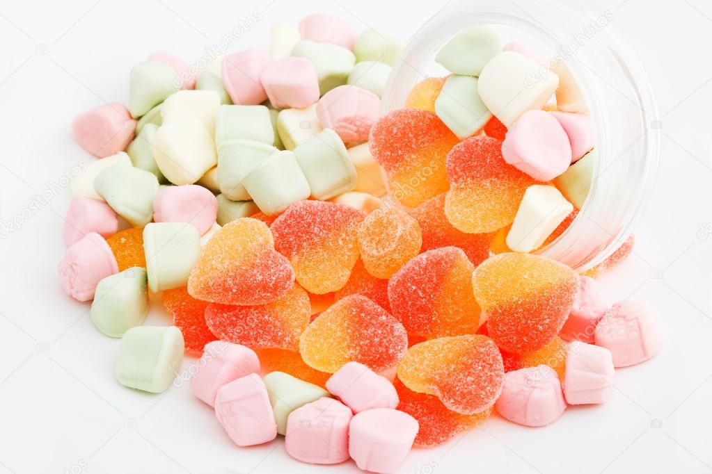 gelatin candies in heart shape sprinkled with sugar