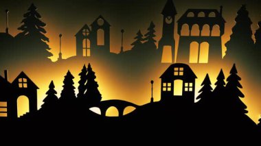 Günbatımında Noel köyünün silueti. Yüksek kalite 4k görüntü