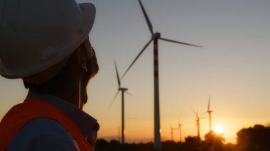 Mühendis yel değirmenlerine bakıyor..