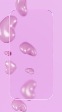 Pembe kalp arka planında şeffaf cam..